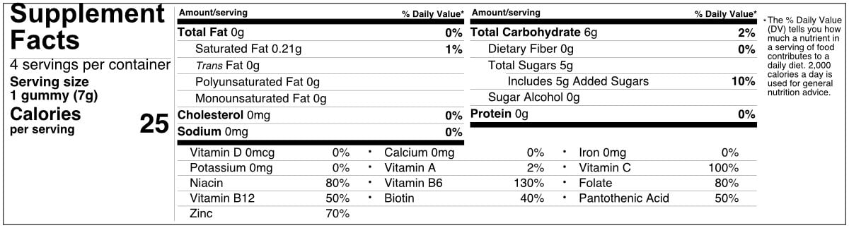 immunity shots supplement facts