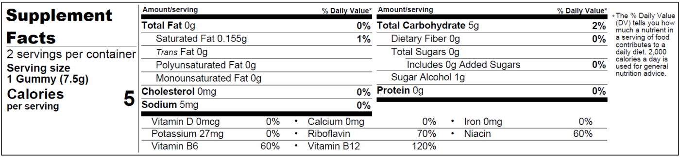 sugar free Mocca Shots supplement facts