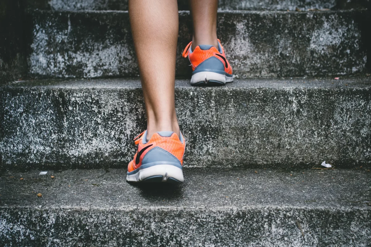 jogging up stairs
